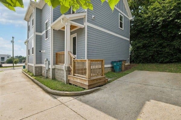 Side exterior and driveway at 2229A 11th Avenue South in the walkable 12 South Nashville neighborhood