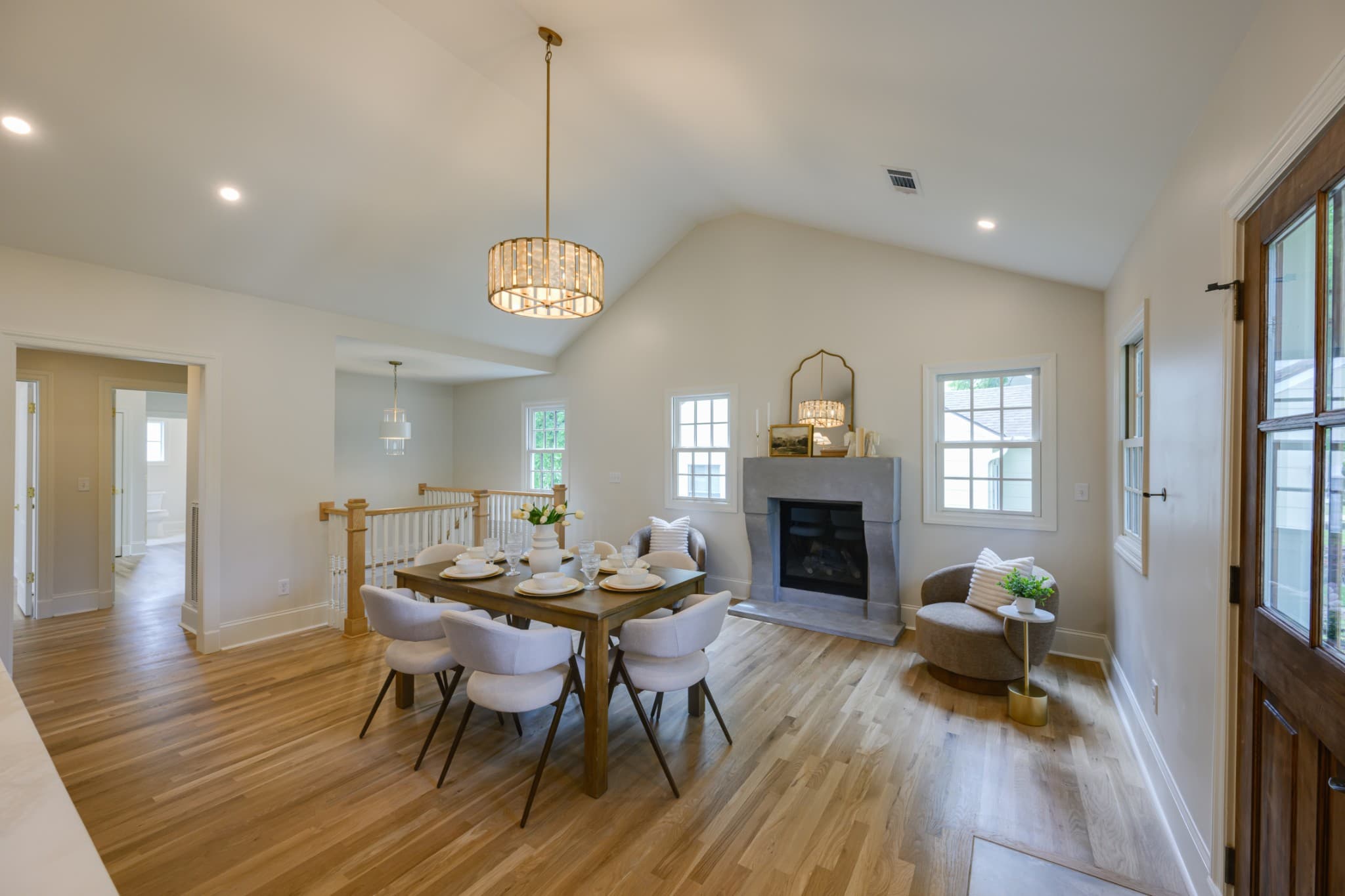 Dining room with gas fireplace and hardwood floors at 2600 Belmont Blvd in 12 South Nashville