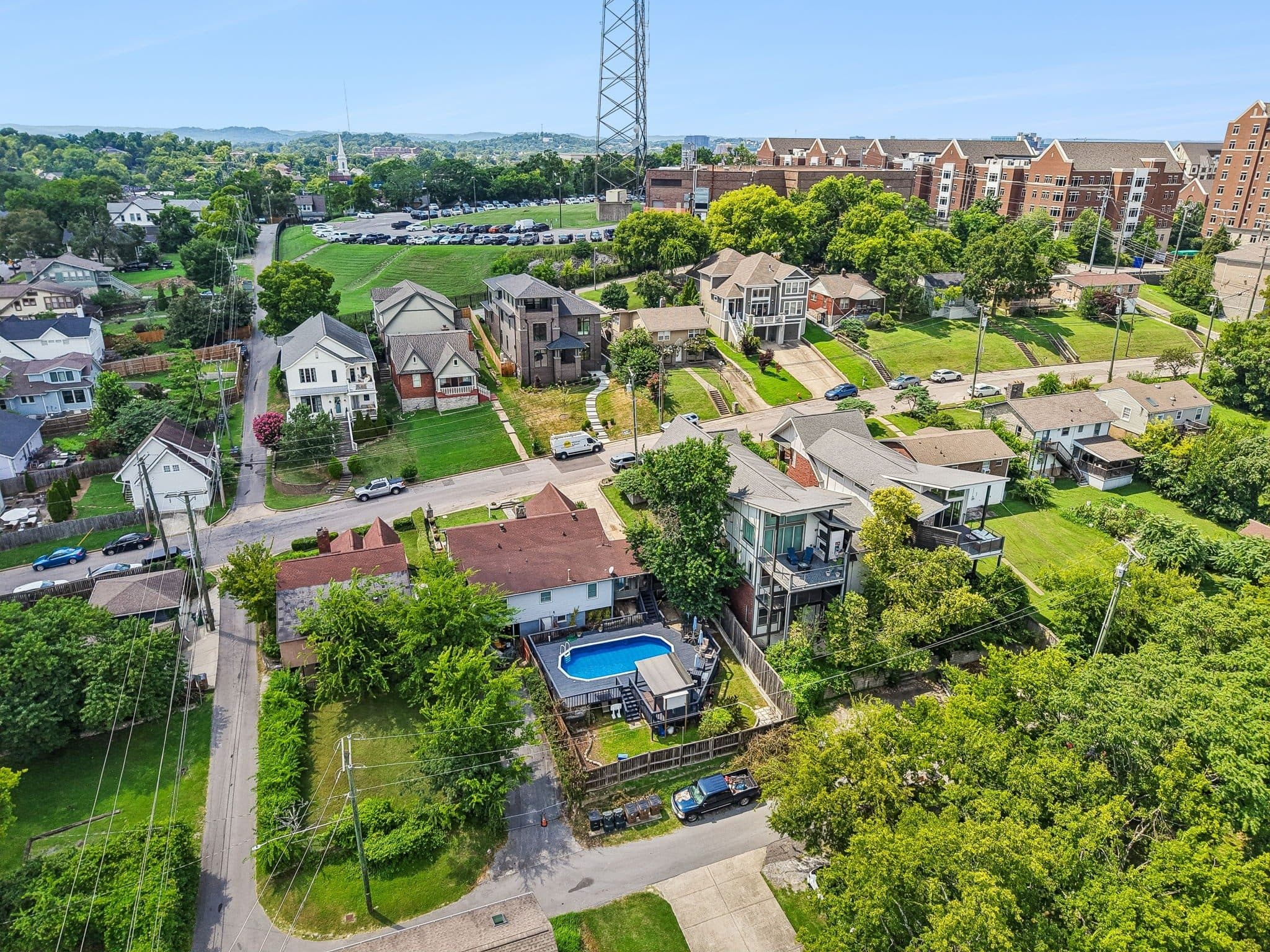 Aerial view of the lot, deck, and pool at 2112 Eastwood Avenue, 12 South Nashville