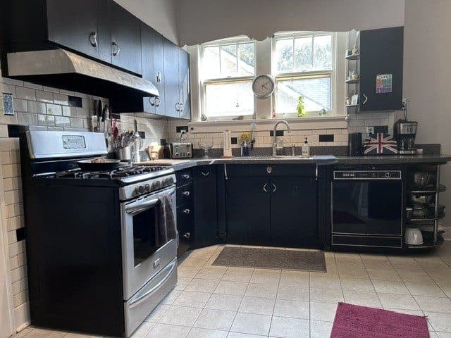 Kitchen with dark cabinets, a gas range, and a window over the sink at 2207 Elliott Avenue, 12 South Nashville