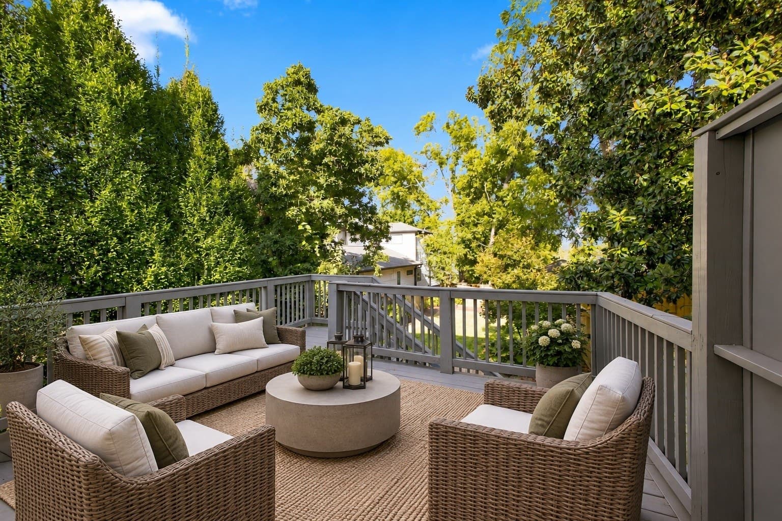Back deck with outdoor seating overlooking a fenced yard at 2822 W Kirkwood Avenue, 12 South Nashville